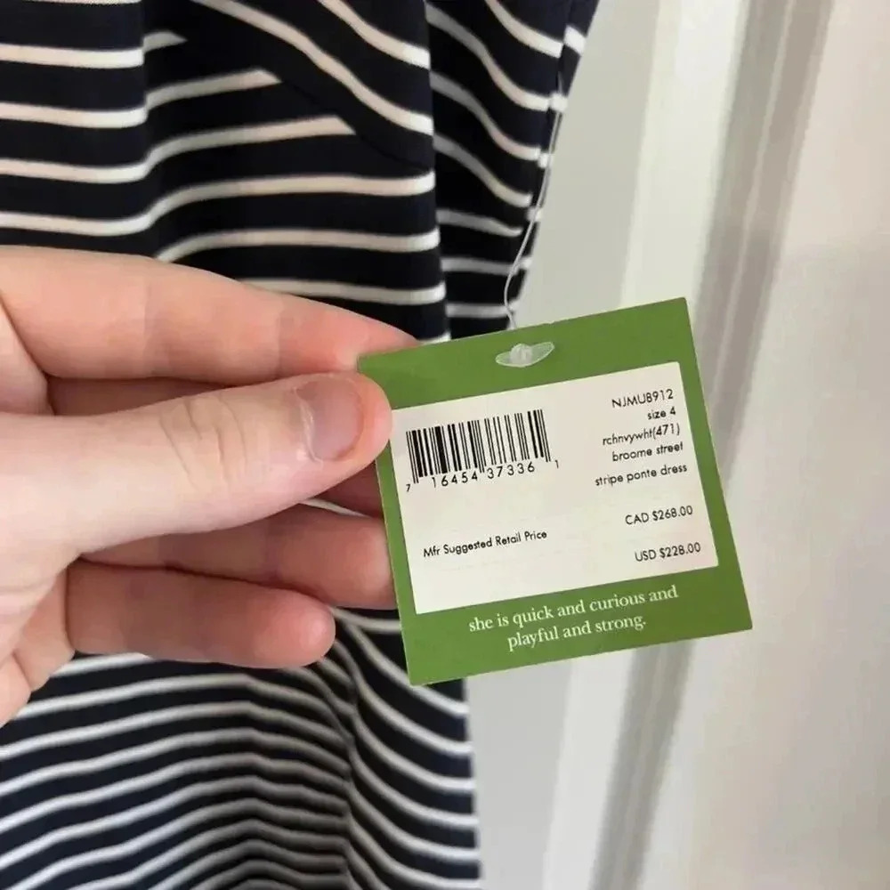 NWT Kate Spade Broome Street Stripe Ponte Dress – Size 4 - Picture 5 of 7